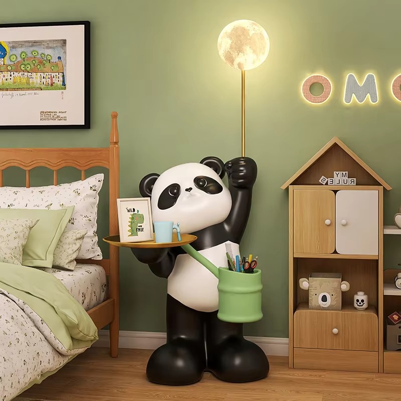 Resin Art Floor Design - Lampu Lantai LED Patung Panda Resin